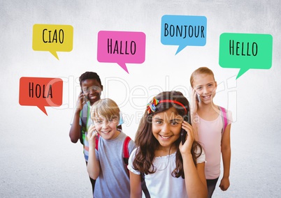 Hello in different languages chat bubbles learning with kids