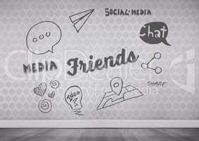 friends and social media text in room