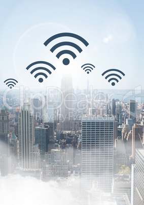 City with wifi icons