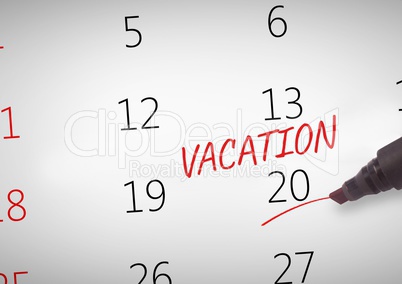 Vacation Text written on calendar with marker
