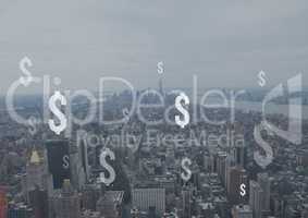 Dollar icons over city