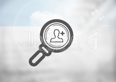 magnifying glass search person icon in clouds