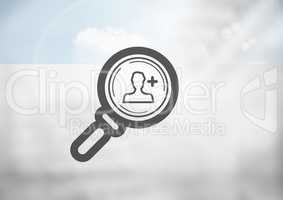 magnifying glass search person icon in clouds