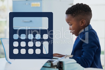 Calculator icon against office kid boy background