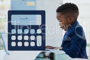 Calculator icon against office kid boy background