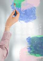 Hand painting on blurred glass wall