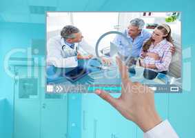 Hand touching Medical Doctor Video Player App Interface