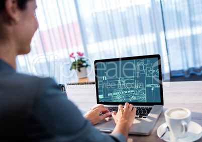 office lines (two-tone: dark and light blue) on a laptop.