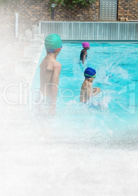 Children jumping into Swimming pool with transition