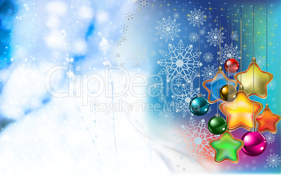 Christmas background snowflakes, snow, Christmas tree decoration