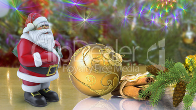 Santa Claus and decorations for the Christmas tree.