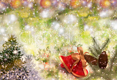 Christmas background snowflakes, snow, Christmas tree decoration