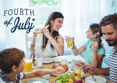 Happy family having lunch for the 4th of July