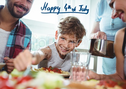 Smiling family having lunch for independence day