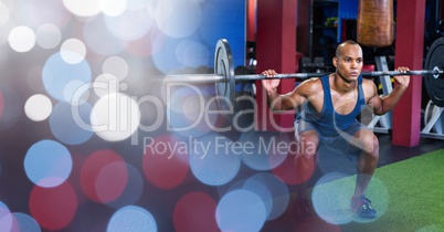 Man weightlifting and blue red bokeh transition