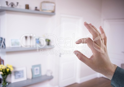 Hand touching  air of living room