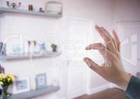 Hand touching  air of living room