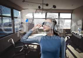 futuristic room interface, office, futuristic woman