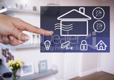 Hand touching a Home automation system App Interface