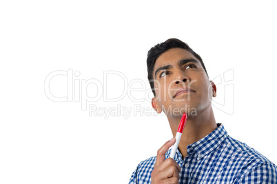 Thoughtful man on white background