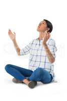 Woman praying against white background