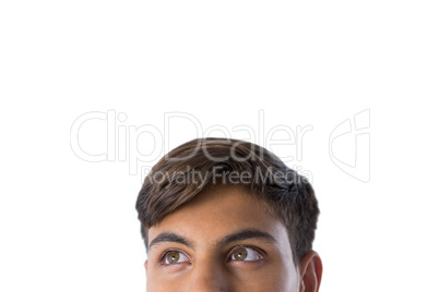 Teenage boys eye and nose against white background