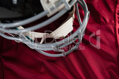 Close up of sports helmet on jersey