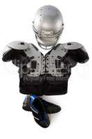 Overhead view of chest protector with sports helmet and shoes