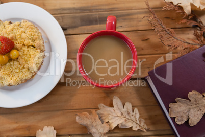 Breakfast and coffee with autumn leaves