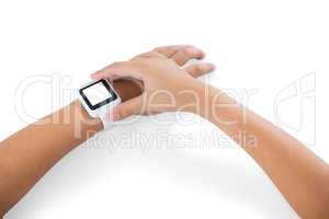Close-up of girl hand using smartwatch