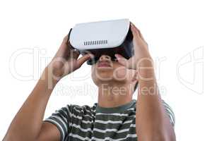 Teenage boy using virtual reality headset