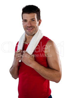 Portrait of sportsman holding napkin