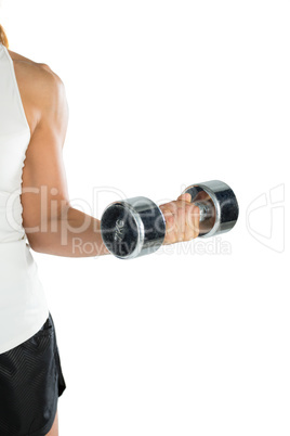 Cropped image of female player exercising with dumbbell