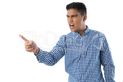 Man gesturing against white background