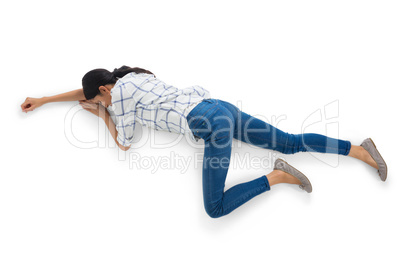 Woman lying on white background