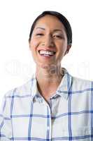 Smiling woman against white background