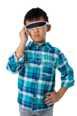 Boy using virtual reality glasses