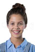 Smiling girl against white background