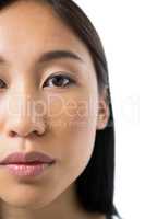 Womans face against white background