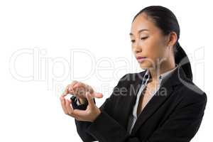 Businesswoman holding invisible object