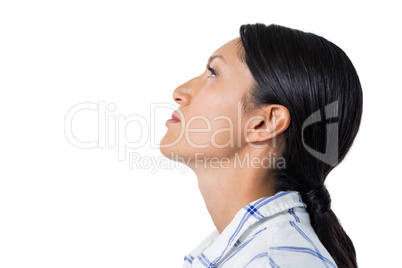 Woman against white background