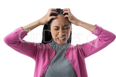 Woman standing against white background