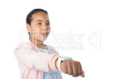 Cute girl showing her smart watch