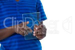 Boy using a glass digital tablet against white background