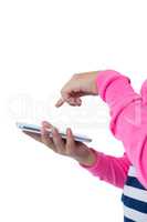 Mid section of girl using mobile phone