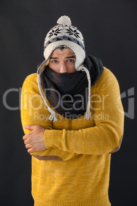 Portrait of man feeling cold