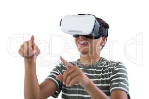 Teenage boy using virtual reality headset