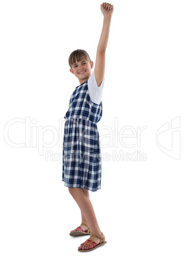 Cute girl gesturing against white background