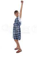 Cute girl gesturing against white background