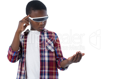 Boy using virtual reality glasses